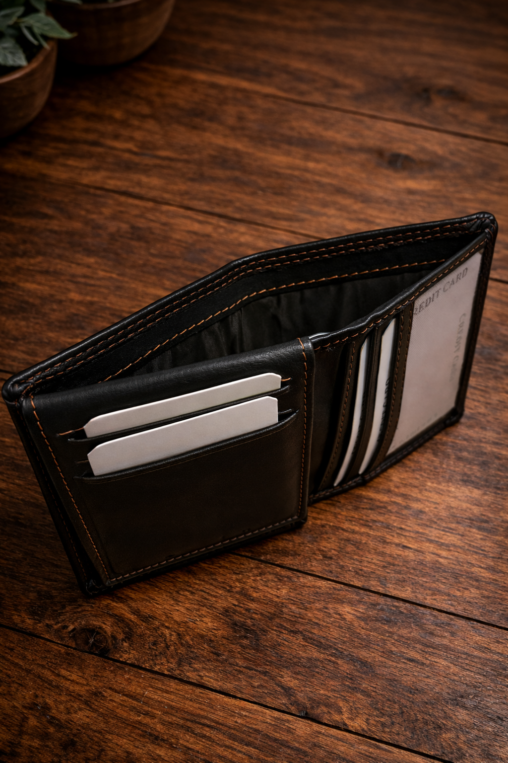 ארנק עור איכותי צבע חום כהה לגבר גודל 10 ס"מ על 8.5 ס"מ