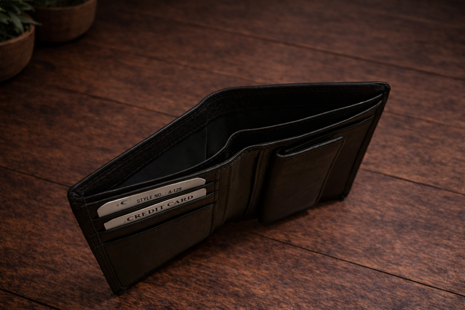 ארנק עור איכותי לגבר 11.5 על 9.5 ס"מ + שרשרת אל-חלד רוחב 5 מ"מ אורך 60 ס"מ