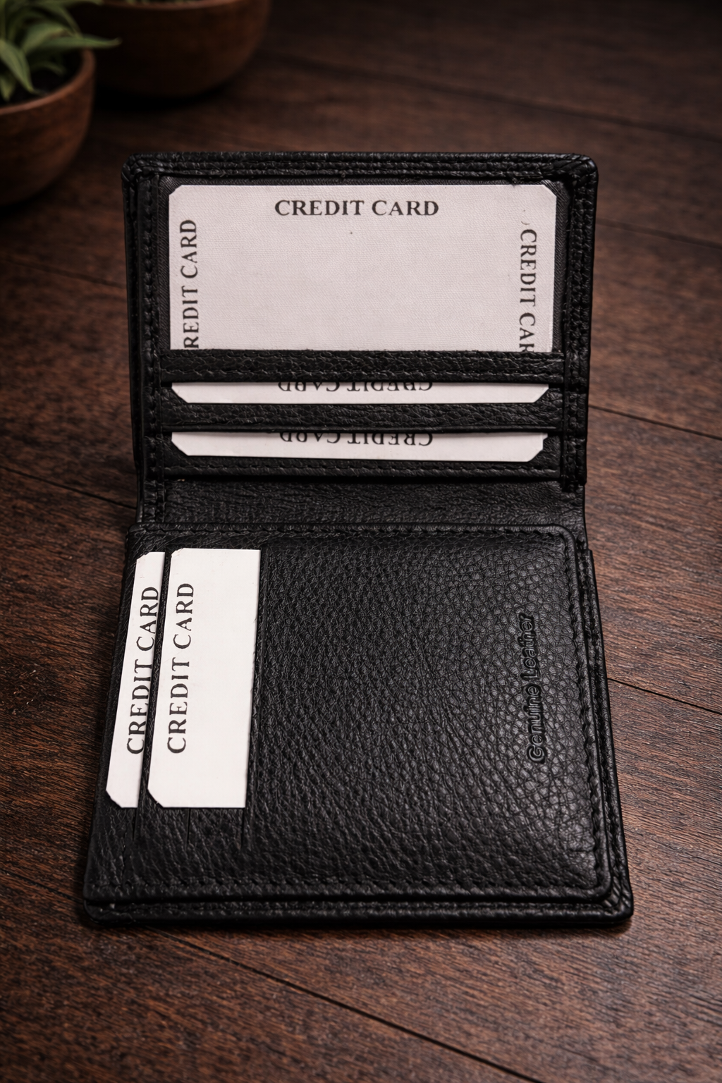 ארנק עור איכותי צבע שחור לגבר גודל 10 ס"מ על 8.5 ס"מ