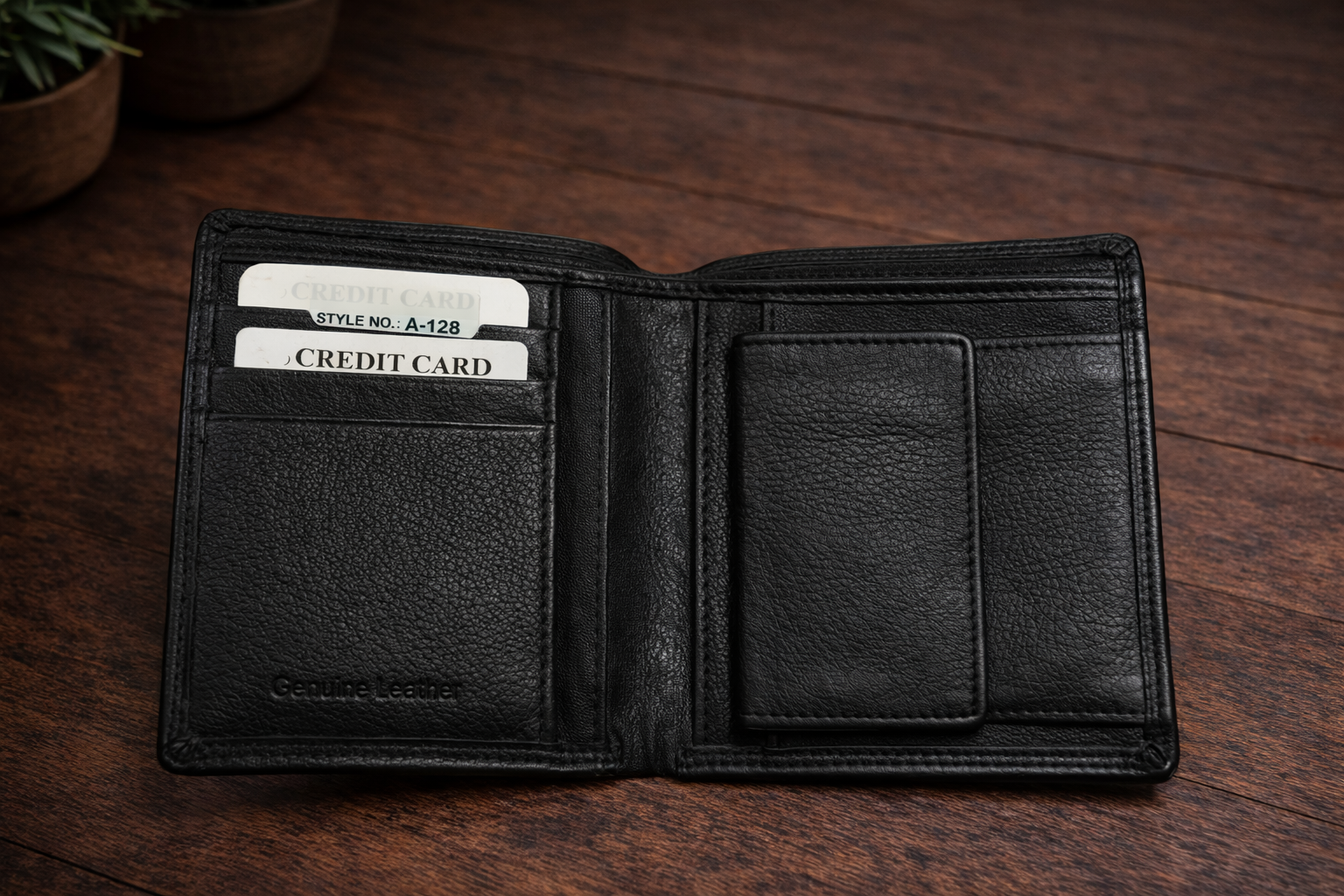 ארנק עור איכותי צבע שחור לגבר גודל 11.5 ס"מ על 9.5 ס"מ